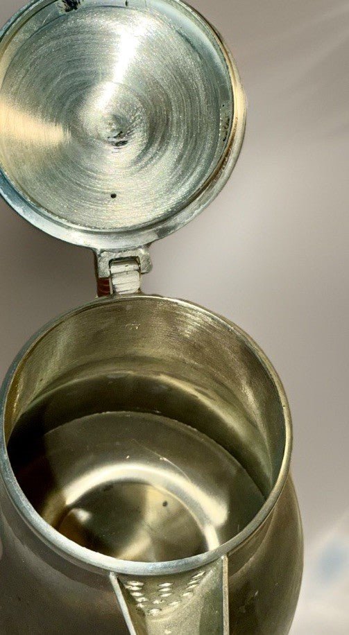 Dansk Pewter Water Pitcher w/ Original Rattan Wrapped Handle Danish Modern 1950s - AntiquesEtceteraDansk Pewter Water Pitcher w/ Original Rattan Wrapped Handle Danish Modern 1950sDansk DesignsAntiquesEtcetera