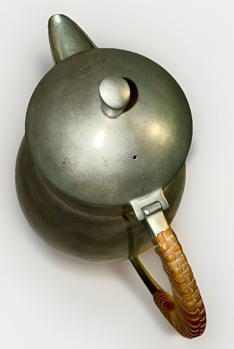 Dansk Pewter Water Pitcher w/ Original Rattan Wrapped Handle Danish Modern 1950s - AntiquesEtceteraDansk Pewter Water Pitcher w/ Original Rattan Wrapped Handle Danish Modern 1950sDansk DesignsAntiquesEtcetera