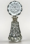 Diamond Point Crystal Perfume Bottle w/ Rose & Scalloped Fans Stopper, Dauber - AntiquesEtceteraDiamond Point Crystal Perfume Bottle w/ Rose & Scalloped Fans Stopper, DauberMade in CzechoslovakiaAntiquesEtcetera