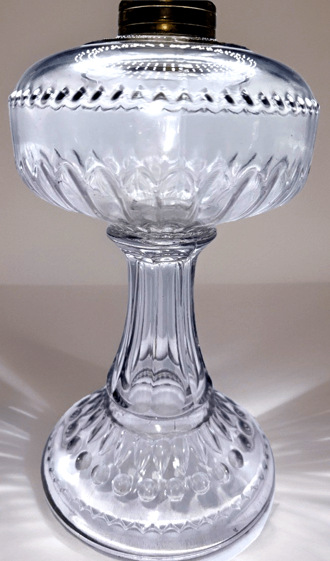 Dogtooth Kerosene Oil Stand Lamp ca 1890 U.S. Glass Thuro Bk 1, 283, Fig G - AntiquesEtceteraDogtooth Kerosene Oil Stand Lamp ca 1890 U.S. Glass Thuro Bk 1, 283, Fig GU.S. GlassAntiquesEtcetera