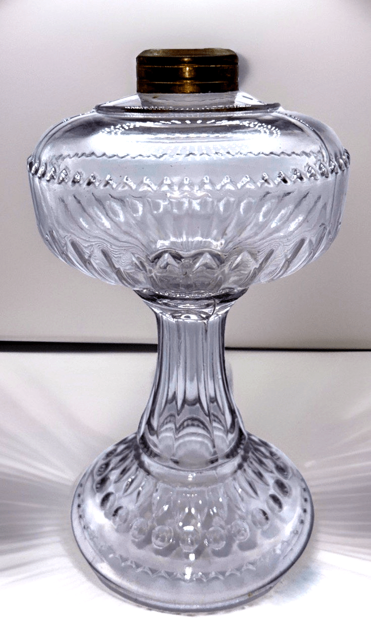 Dogtooth Kerosene Oil Stand Lamp ca 1890 U.S. Glass Thuro Bk 1, 283, Fig G - AntiquesEtceteraDogtooth Kerosene Oil Stand Lamp ca 1890 U.S. Glass Thuro Bk 1, 283, Fig GU.S. GlassAntiquesEtcetera