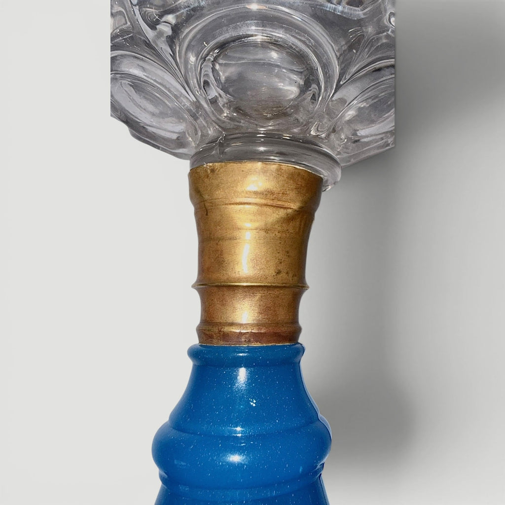 Double Bullseye Kerosene Stand Lamp w/ Clambroth Starch Blue BaseAntiquesEtcetera