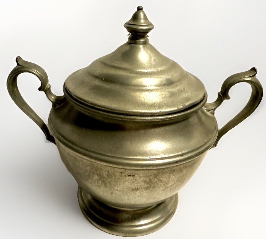 Double Handled Brewster Pewter Sugar Bowl with Lid Signed / Danforth Collection - AntiquesEtceteraDouble Handled Brewster Pewter Sugar Bowl with Lid Signed / Danforth CollectionBrewster PewterAntiquesEtcetera