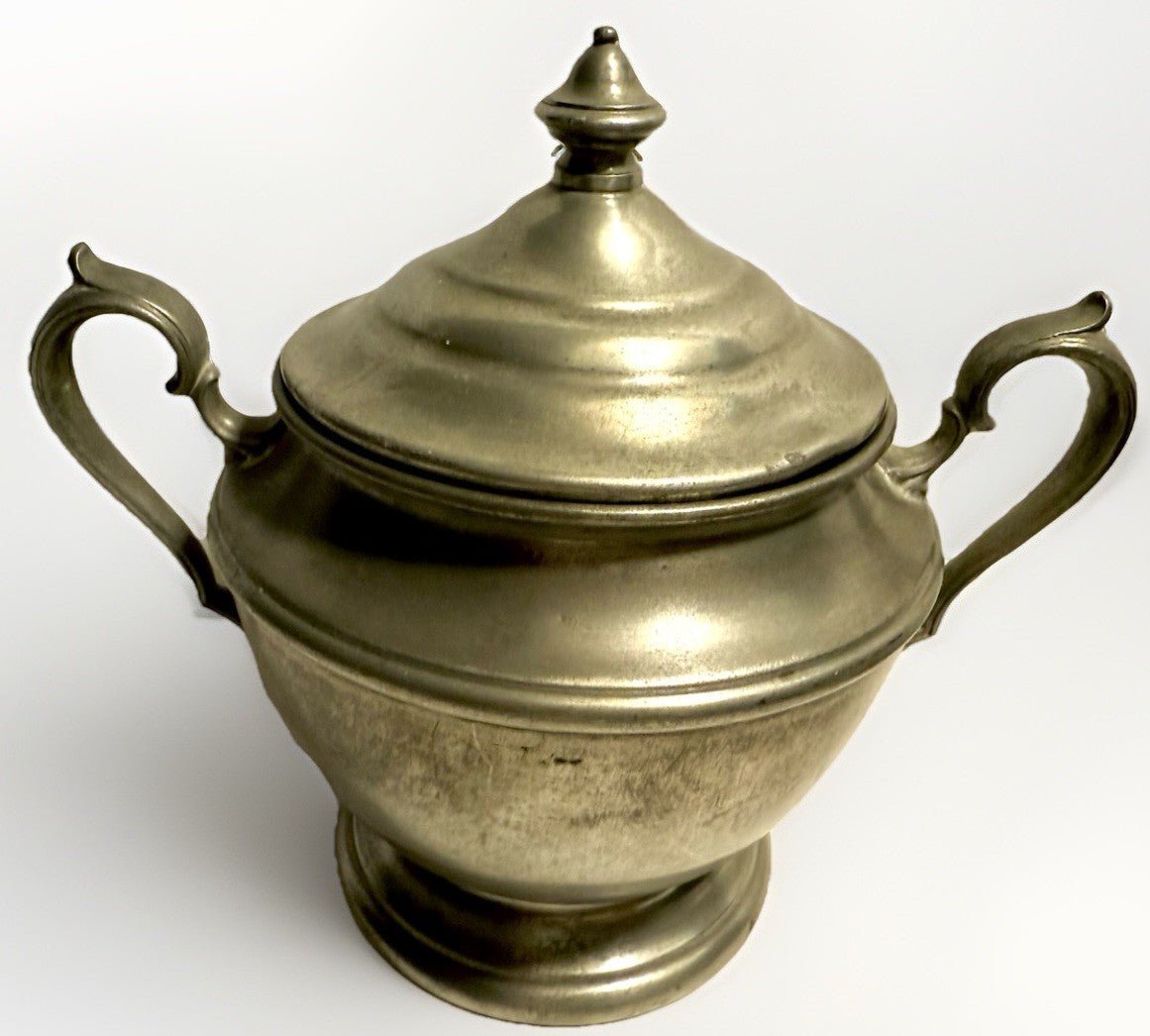 Double Handled Brewster Pewter Sugar Bowl with Lid Signed / Danforth Collection - AntiquesEtceteraDouble Handled Brewster Pewter Sugar Bowl with Lid Signed / Danforth CollectionBrewster PewterAntiquesEtcetera