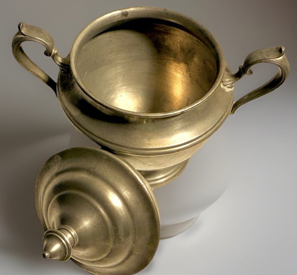 Double Handled Brewster Pewter Sugar Bowl with Lid Signed / Danforth Collection - AntiquesEtceteraDouble Handled Brewster Pewter Sugar Bowl with Lid Signed / Danforth CollectionBrewster PewterAntiquesEtcetera