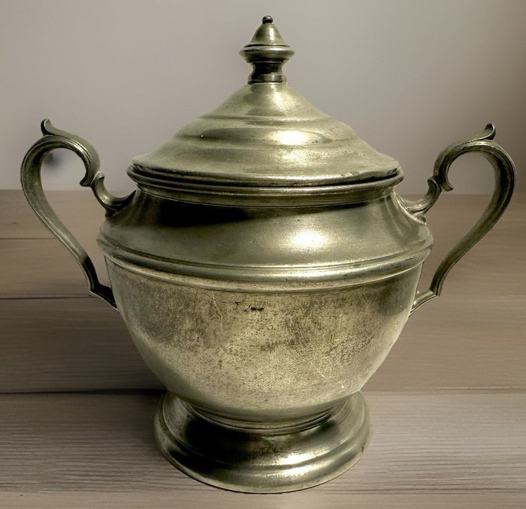 Double Handled Brewster Pewter Sugar Bowl with Lid Signed / Danforth Collection - AntiquesEtceteraDouble Handled Brewster Pewter Sugar Bowl with Lid Signed / Danforth CollectionBrewster PewterAntiquesEtcetera