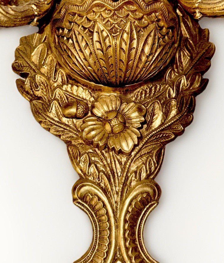 Edwardian Revival 31.25” Wall Sconce 3 - Light Cast Brass Ornate by Crescent BM Co - AntiquesEtceteraEdwardian Revival 31.25” Wall Sconce 3 - Light Cast Brass Ornate by Crescent BM CoAntiquesEtceteraAntiquesEtcetera