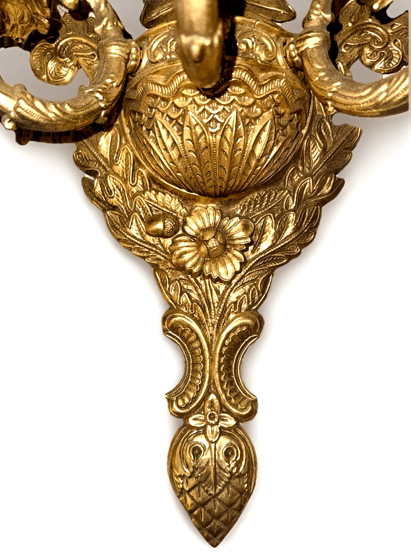 Edwardian Revival 31.25” Wall Sconce 3 - Light Cast Brass Ornate by Crescent BM Co - AntiquesEtceteraEdwardian Revival 31.25” Wall Sconce 3 - Light Cast Brass Ornate by Crescent BM CoAntiquesEtceteraAntiquesEtcetera