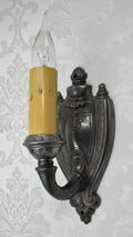 Electrified Candelabra Wall Sconce Cast Metal Art Deco Shield & Wreath AntiqueAntiquesEtcetera