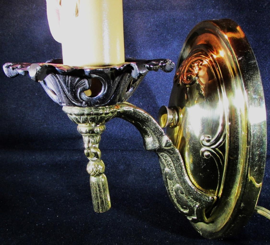 Electrified Candelabra Wall Sconce Gold, Silver Antique Detail Art Deco Tassel - AntiquesEtceteraElectrified Candelabra Wall Sconce Gold, Silver Antique Detail Art Deco TasselAntiquesEtceteraAntiquesEtcetera