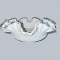 Fenton Milk Glass Ruffled 10" Bowl Silver Crest w/ Heart & Floral Embossed MotifAntiquesEtcetera