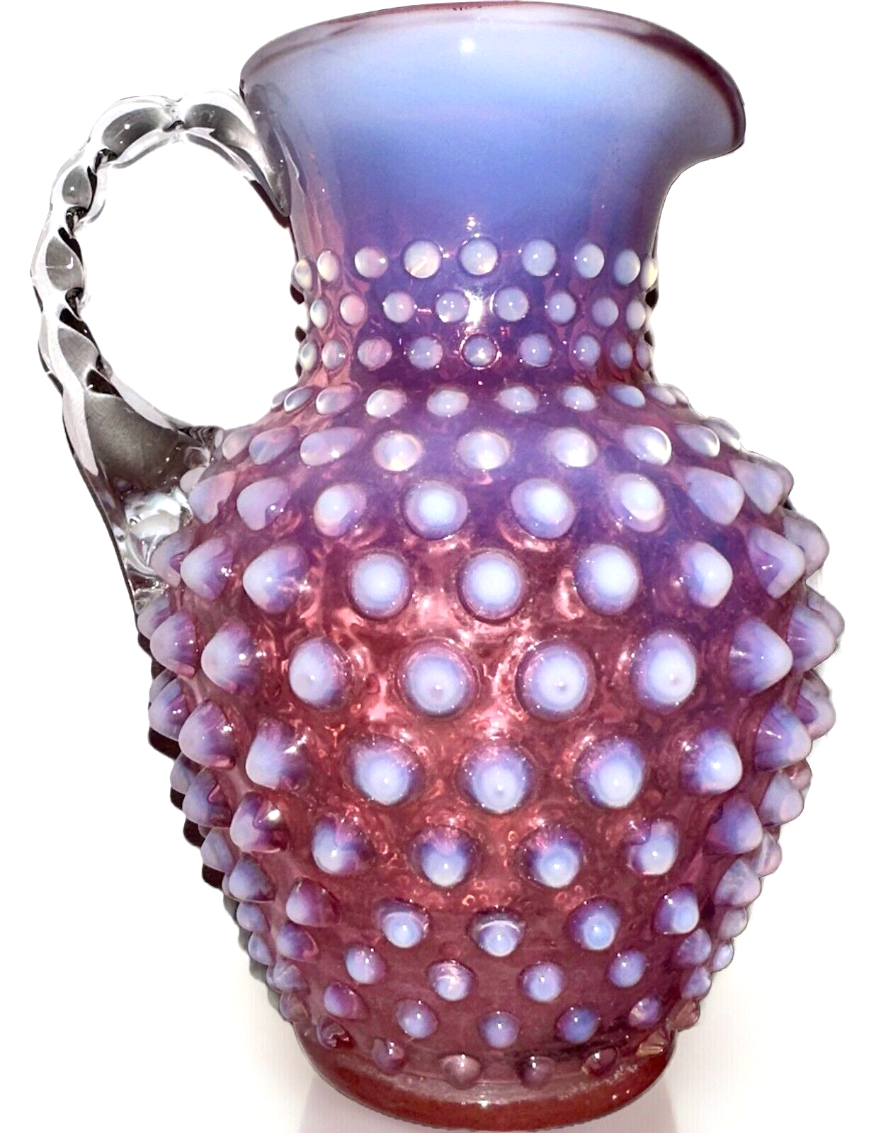 Fenton Opalescent Cranberry Hobnail Glass Creamer Pitcher with Notched Handle - AntiquesEtceteraFenton Opalescent Cranberry Hobnail Glass Creamer Pitcher with Notched HandleFentonAntiquesEtcetera