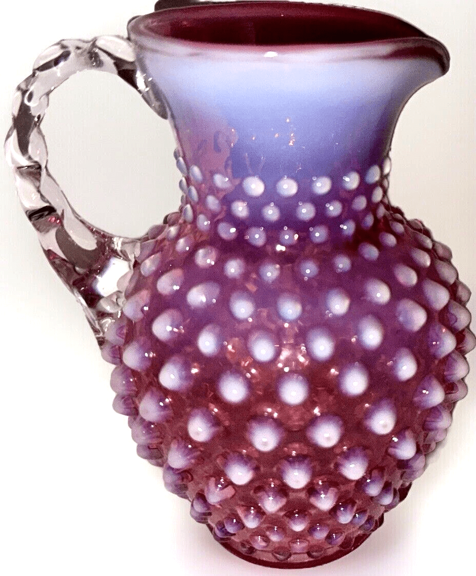 Fenton Opalescent Cranberry Hobnail Glass Creamer Pitcher with Notched Handle - AntiquesEtceteraFenton Opalescent Cranberry Hobnail Glass Creamer Pitcher with Notched HandleFentonAntiquesEtcetera