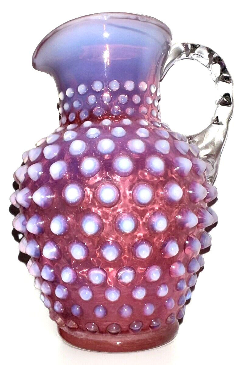 Fenton Opalescent Cranberry Hobnail Glass Creamer Pitcher with Notched Handle - AntiquesEtceteraFenton Opalescent Cranberry Hobnail Glass Creamer Pitcher with Notched HandleFentonAntiquesEtcetera