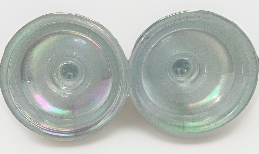 Fenton Rainbow Ice Iridescent Glass Candlesticks Pair Opalescent Vertical Flutes - AntiquesEtceteraFenton Rainbow Ice Iridescent Glass Candlesticks Pair Opalescent Vertical FlutesFentonAntiquesEtcetera
