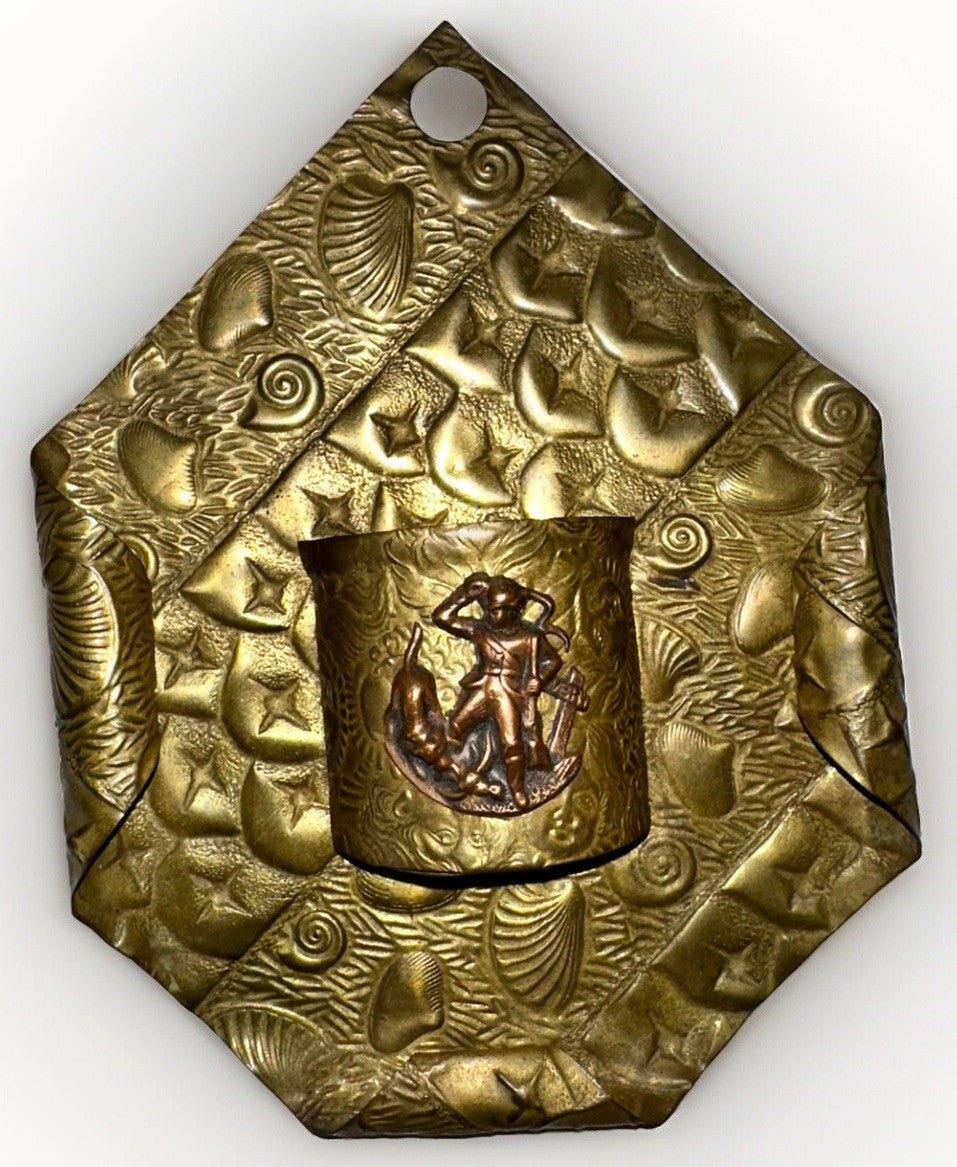 Figural Brass Match Holder Copper Hunter Dog Pheasant Applied Antique Embossing - AntiquesEtceteraFigural Brass Match Holder Copper Hunter Dog Pheasant Applied Antique EmbossingAntiqueAntiquesEtcetera