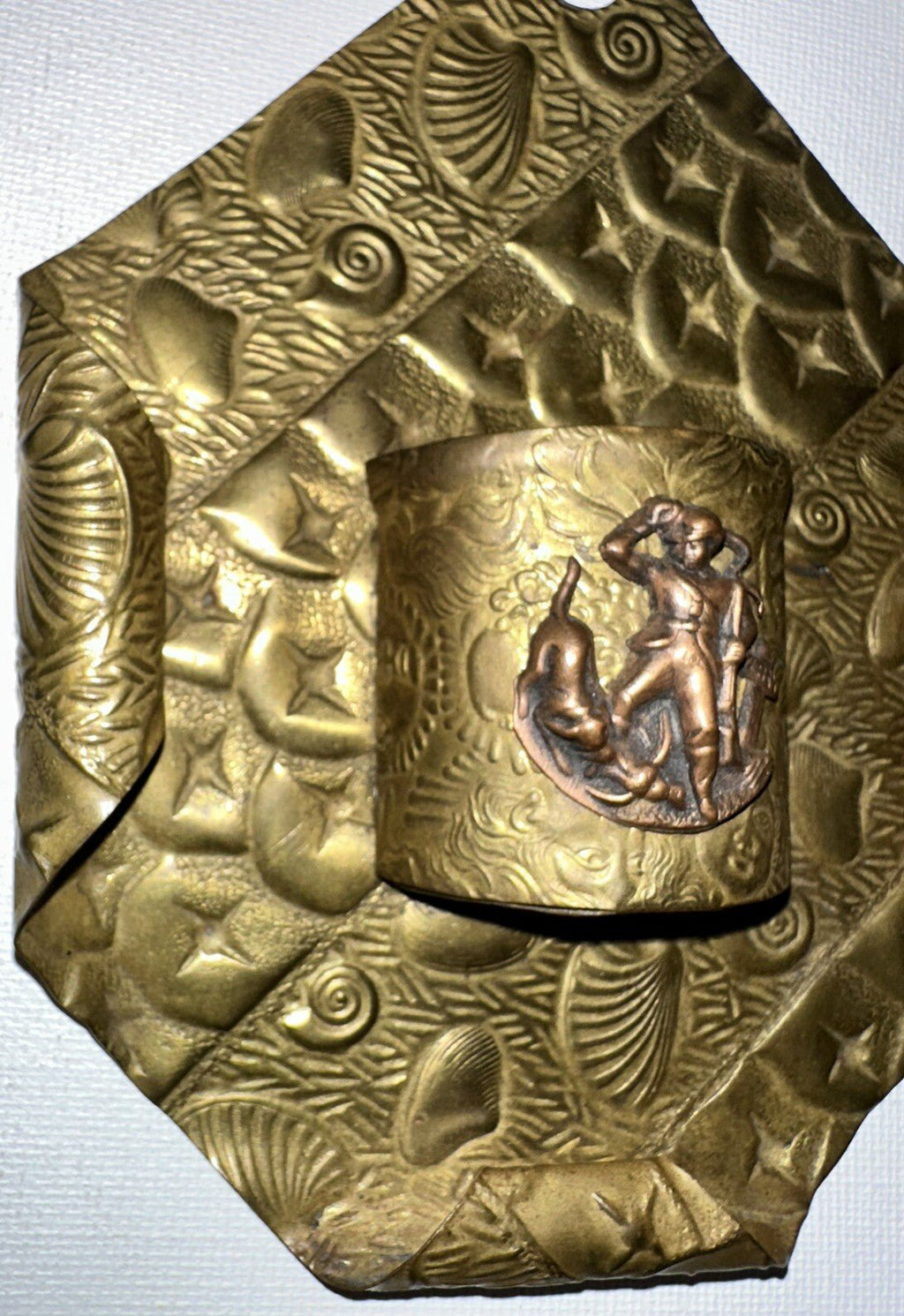 Figural Brass Match Holder Copper Hunter Dog Pheasant Applied Antique Embossing - AntiquesEtceteraFigural Brass Match Holder Copper Hunter Dog Pheasant Applied Antique EmbossingAntiqueAntiquesEtcetera