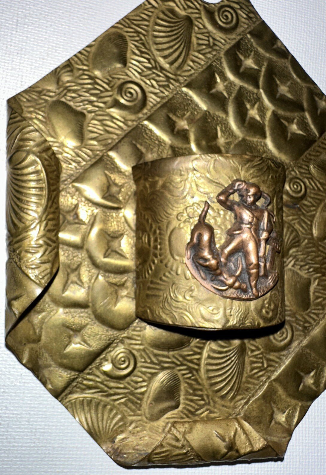 Figural Brass Match Holder Copper Hunter Dog Pheasant Applied Antique Embossing - AntiquesEtceteraFigural Brass Match Holder Copper Hunter Dog Pheasant Applied Antique EmbossingAntiqueAntiquesEtcetera