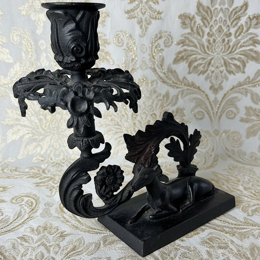 Figural Whippet Sculpture Candle Holder Art Nouveau Candlestick BronzeAntiquesEtcetera