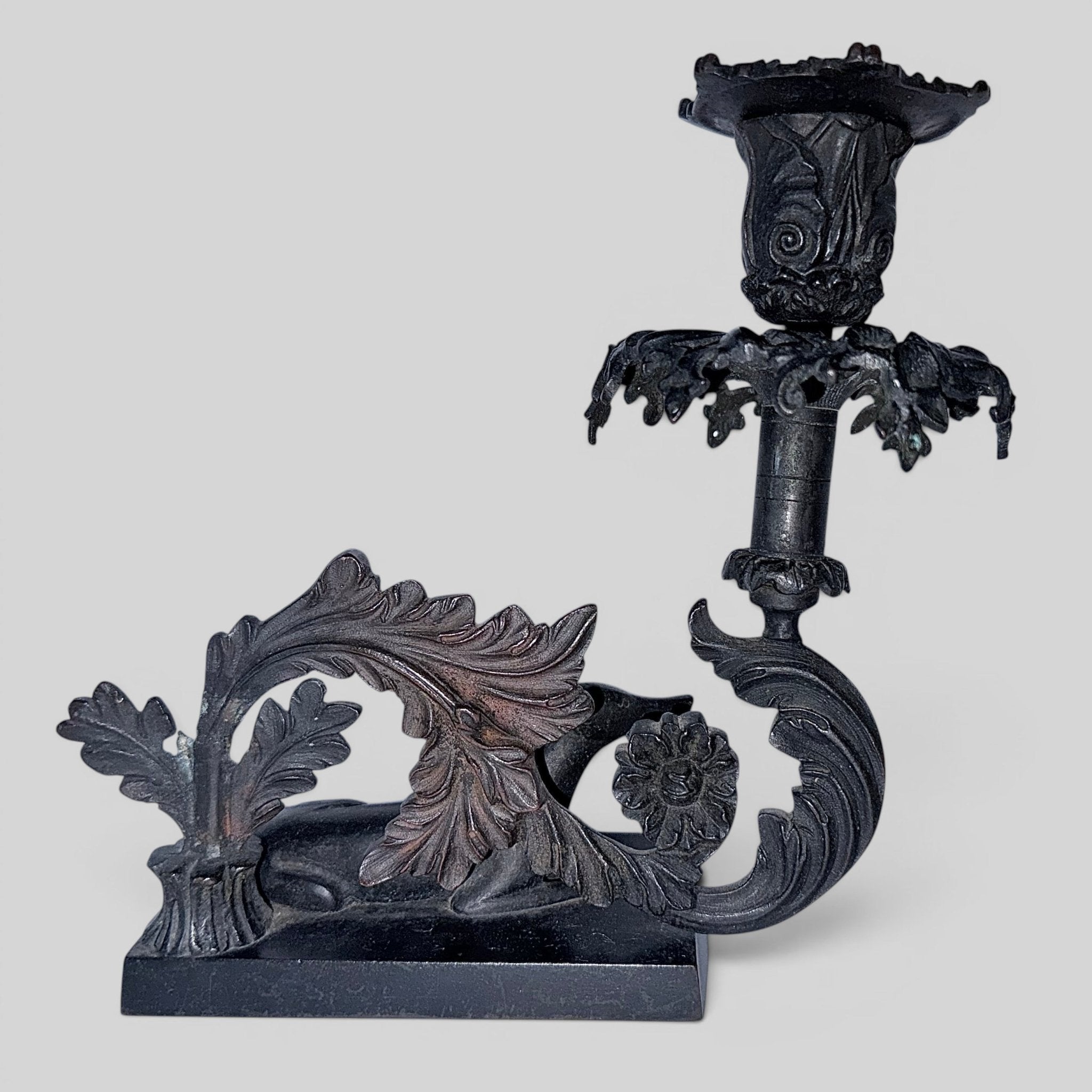 Figural Whippet Sculpture Candle Holder Art Nouveau Candlestick BronzeAntiquesEtcetera