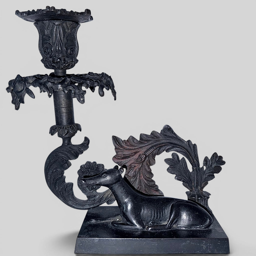 Figural Whippet Sculpture Candle Holder Art Nouveau Candlestick BronzeAntiquesEtcetera