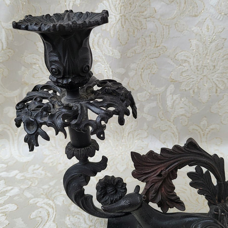 Figural Whippet Sculpture Candle Holder Art Nouveau Candlestick BronzeAntiquesEtcetera