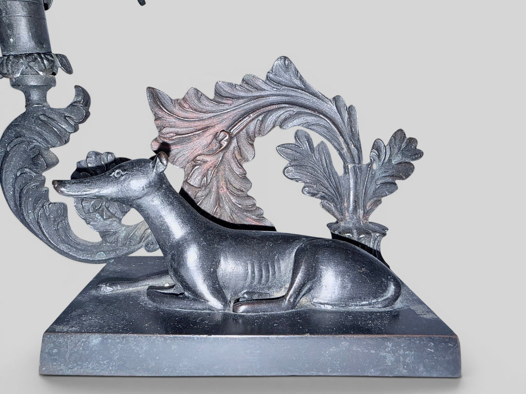 Figural Whippet Sculpture Candle Holder Art Nouveau Candlestick BronzeAntiquesEtcetera