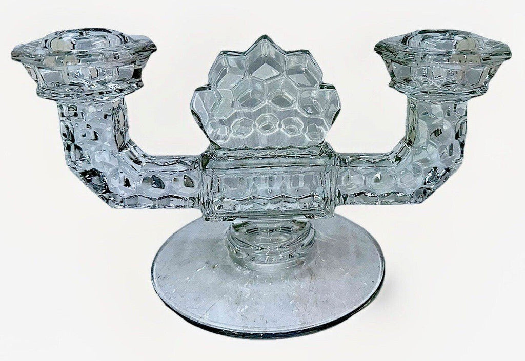 Fostoria America Pair of Candle Holders Cubist Art Deco 2 Lights Each Lovely - AntiquesEtceteraFostoria America Pair of Candle Holders Cubist Art Deco 2 Lights Each LovelyL.E. SmithAntiquesEtcetera
