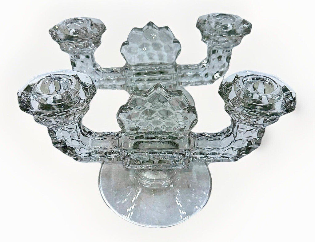Fostoria America Pair of Candle Holders Cubist Art Deco 2 Lights Each Lovely - AntiquesEtceteraFostoria America Pair of Candle Holders Cubist Art Deco 2 Lights Each LovelyL.E. SmithAntiquesEtcetera