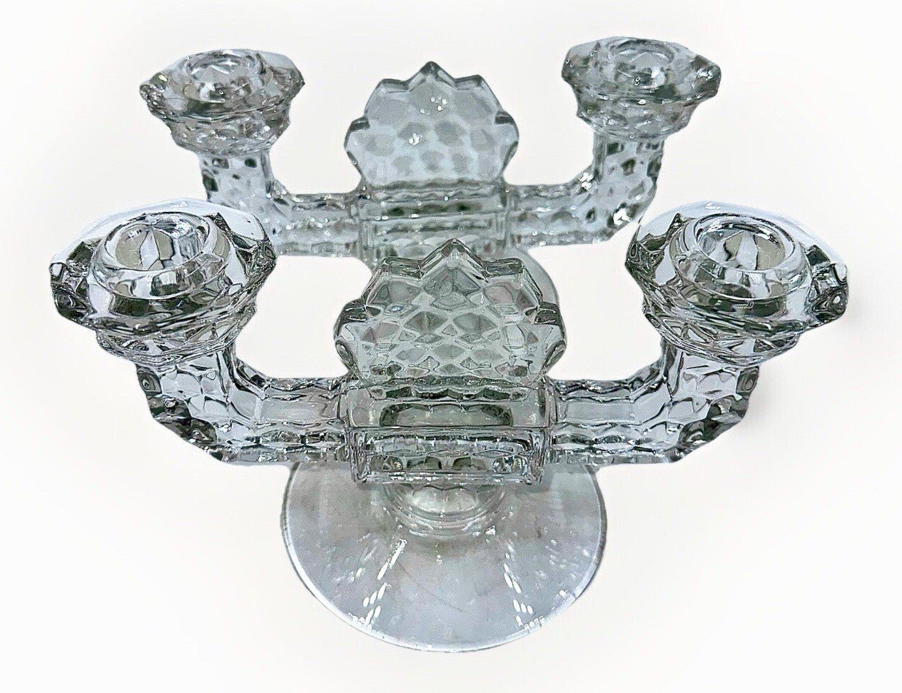 Fostoria America Pair of Candle Holders Cubist Art Deco 2 Lights Each Lovely - AntiquesEtceteraFostoria America Pair of Candle Holders Cubist Art Deco 2 Lights Each LovelyL.E. SmithAntiquesEtcetera