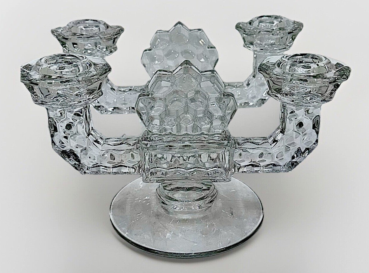 Fostoria America Pair of Candle Holders Cubist Art Deco 2 Lights Each Lovely - AntiquesEtceteraFostoria America Pair of Candle Holders Cubist Art Deco 2 Lights Each LovelyL.E. SmithAntiquesEtcetera