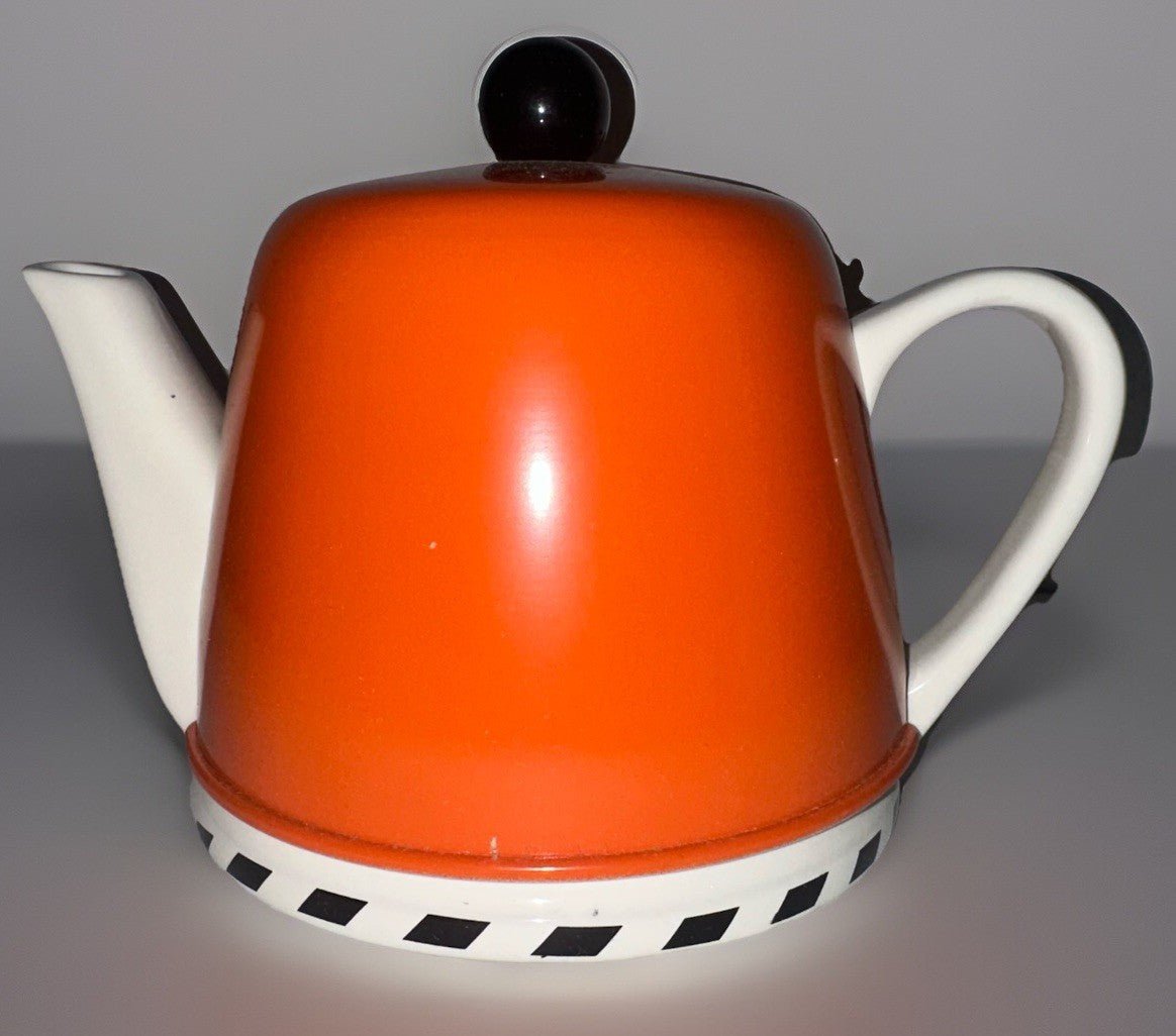 Geoffrey Beene Swid Powell Tea Set with Pot, Sugar, Creamer Insulated Orange Tin - AntiquesEtceteraGeoffrey Beene Swid Powell Tea Set with Pot, Sugar, Creamer Insulated Orange TinSwid PowellAntiquesEtcetera