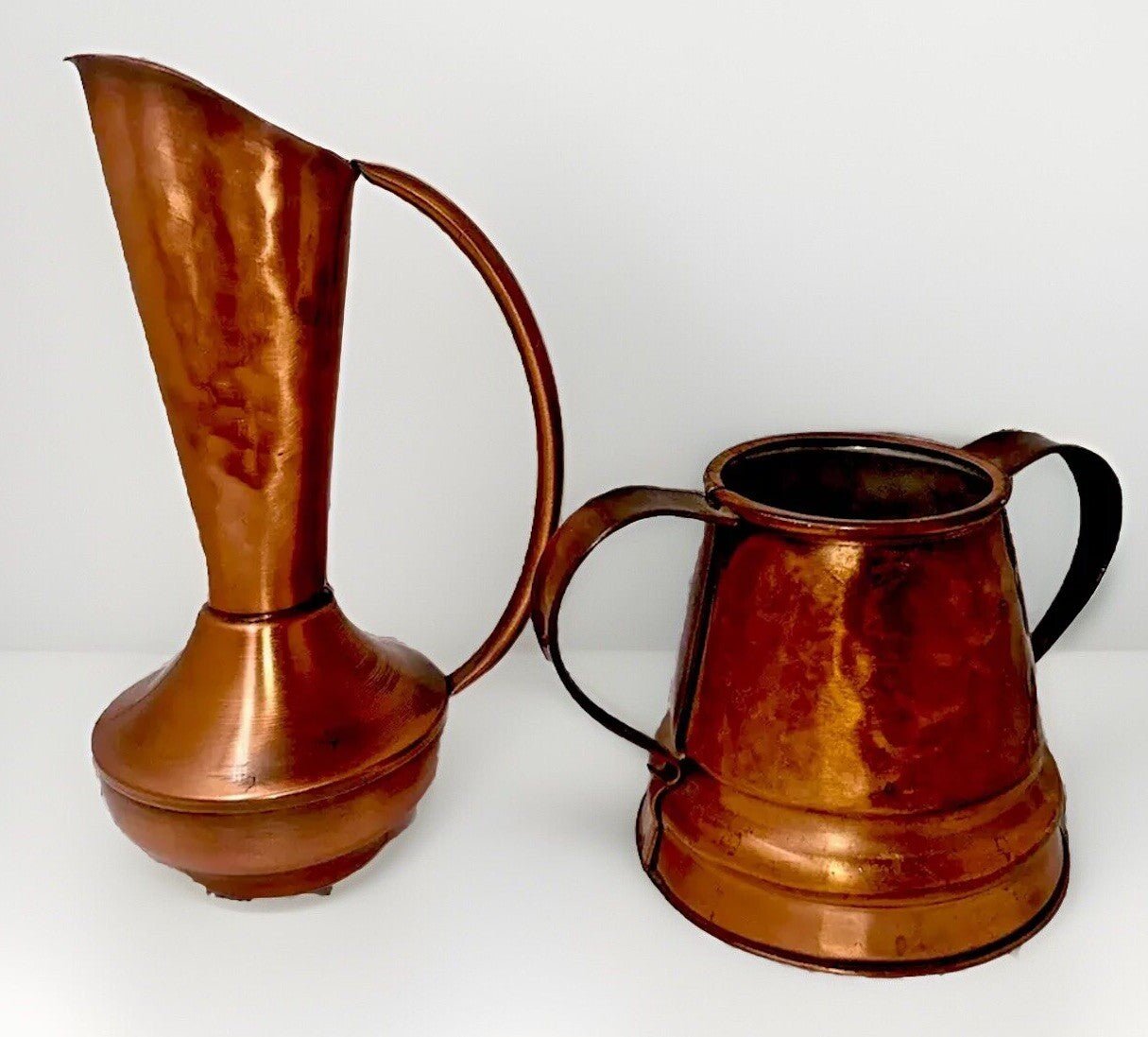 Gregorian Hammered Copper Ewer 7" Sugar Double Handled Vintage Signed - AntiquesEtceteraGregorian Hammered Copper Ewer 7" Sugar Double Handled Vintage SignedGregorianAntiquesEtcetera