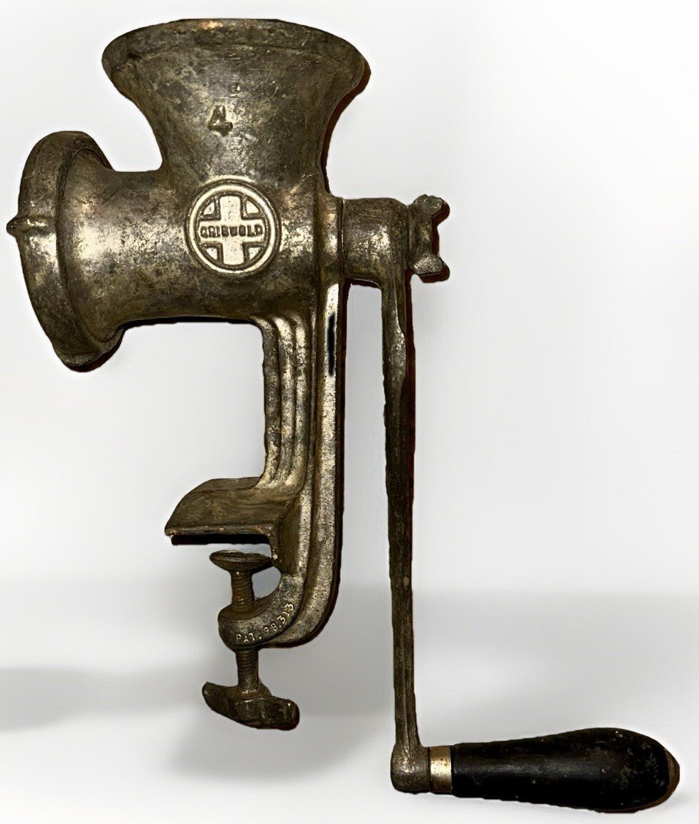 GRISWOLD No. 4 Meat / Food Grinder Wooden Handle THE G. M. CO. Erie, PA - AntiquesEtceteraGRISWOLD No. 4 Meat / Food Grinder Wooden Handle THE G. M. CO. Erie, PAVintageAntiquesEtcetera