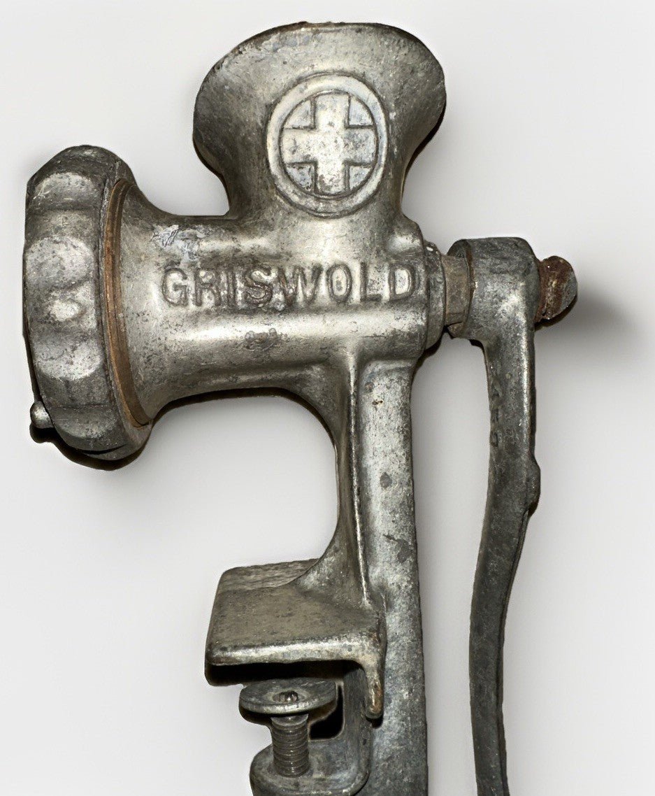 GRISWOLD No. 4 Meat / Food Grinder Wooden Handle THE G. M. CO. Erie, PA - AntiquesEtceteraGRISWOLD No. 4 Meat / Food Grinder Wooden Handle THE G. M. CO. Erie, PAVintageAntiquesEtcetera