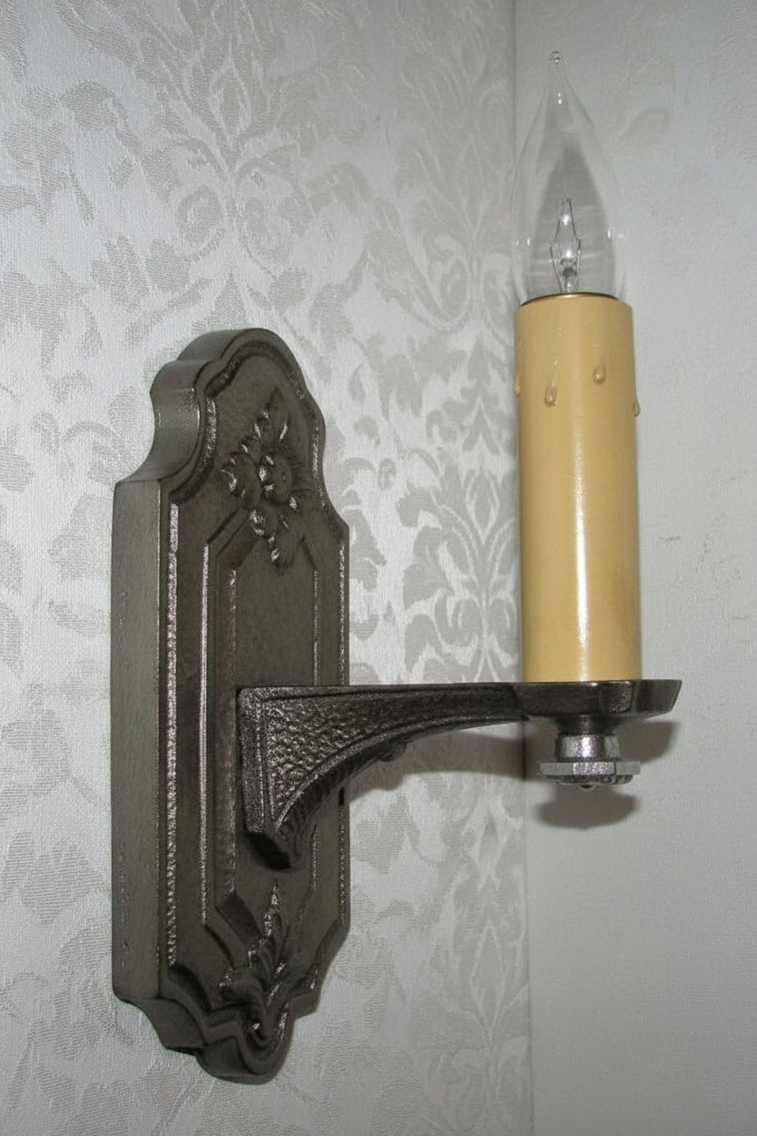Hammered Iron Candelabra Wall Sconce ARTCRAFT Fixture Rewired Antique LightAntiquesEtcetera