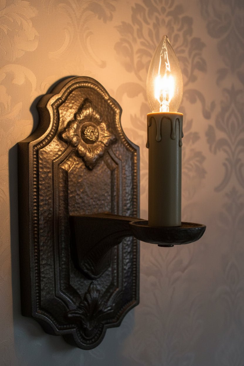 Hammered Iron Candelabra Wall Sconce ARTCRAFT Fixture Rewired Antique LightAntiquesEtcetera