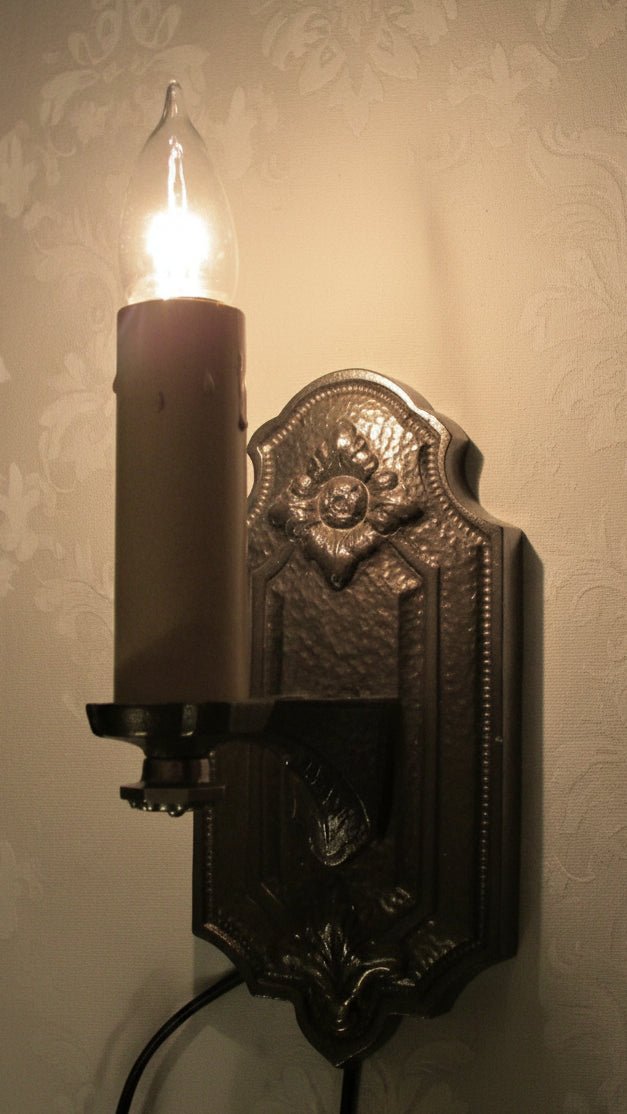 Hammered Iron Candelabra Wall Sconce ARTCRAFT Fixture Rewired Antique LightAntiquesEtcetera