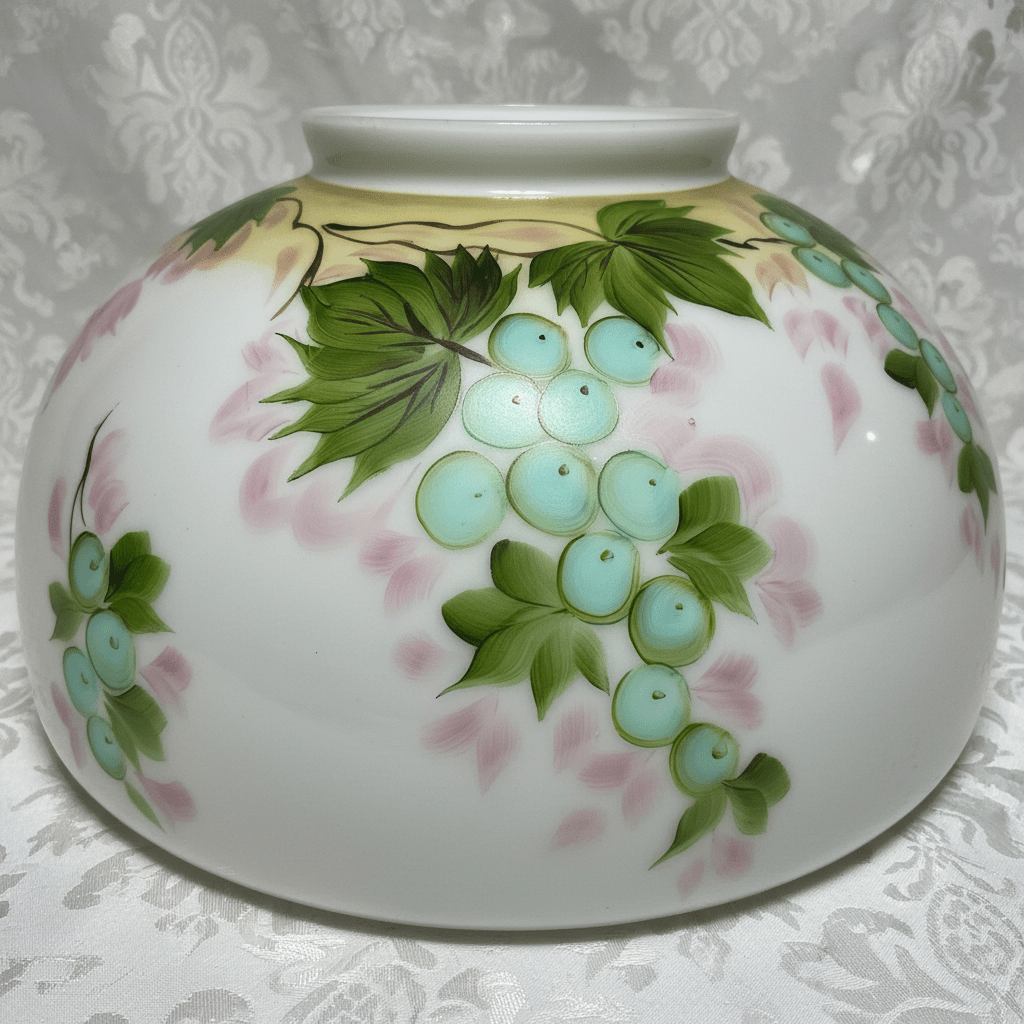 Hanging Kerosene Oil Lamp 14" Shade Victorian with Grape Vine Motif 13 3/4" RimAntiquesEtcetera