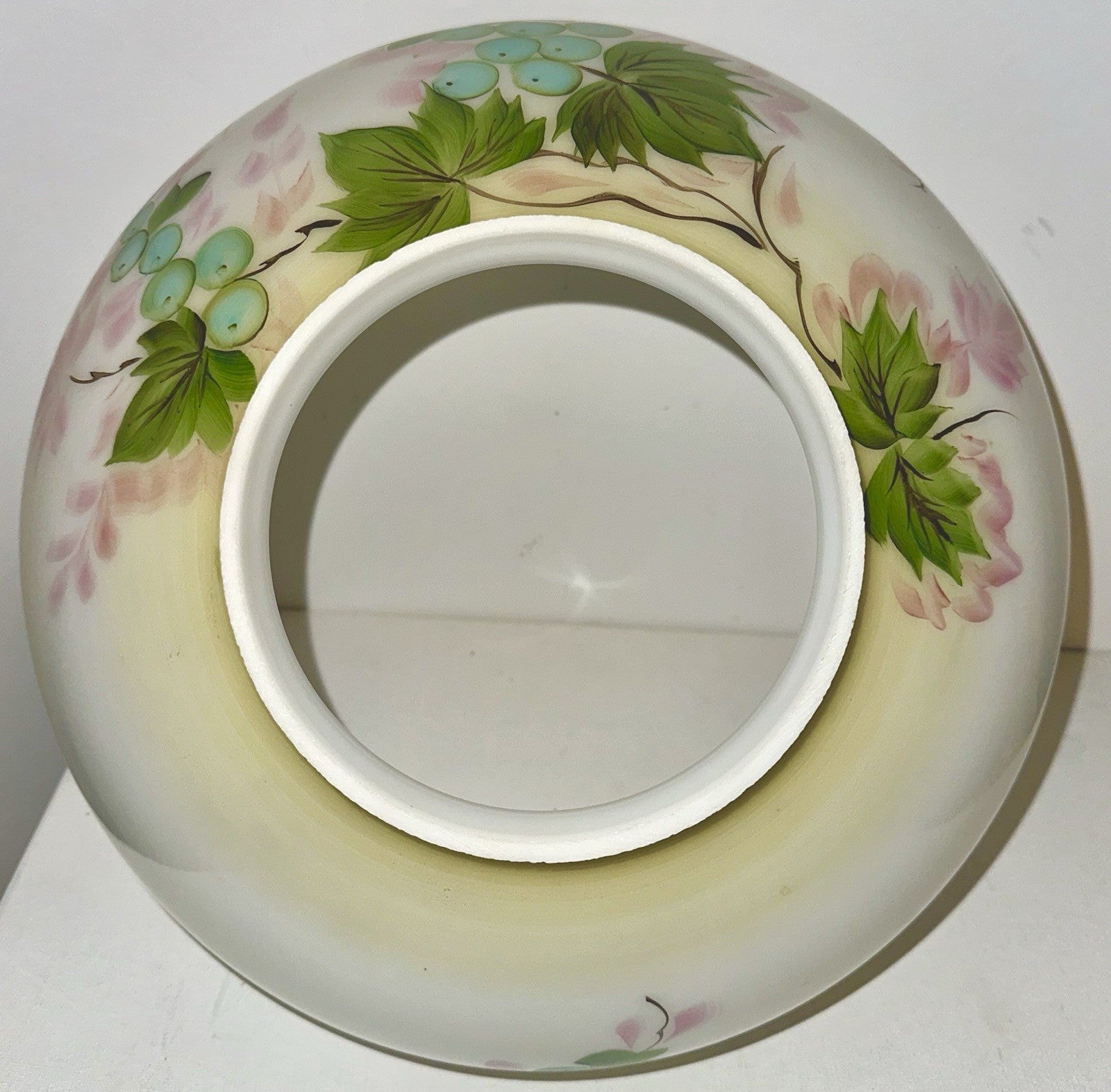 Hanging Kerosene Oil Lamp 14" Shade with Grape Vine Motif 13 3/4" Rim - AntiquesEtceteraHanging Kerosene Oil Lamp 14" Shade with Grape Vine Motif 13 3/4" RimAntique LightingAntiquesEtceteraAntiquesEtcetera