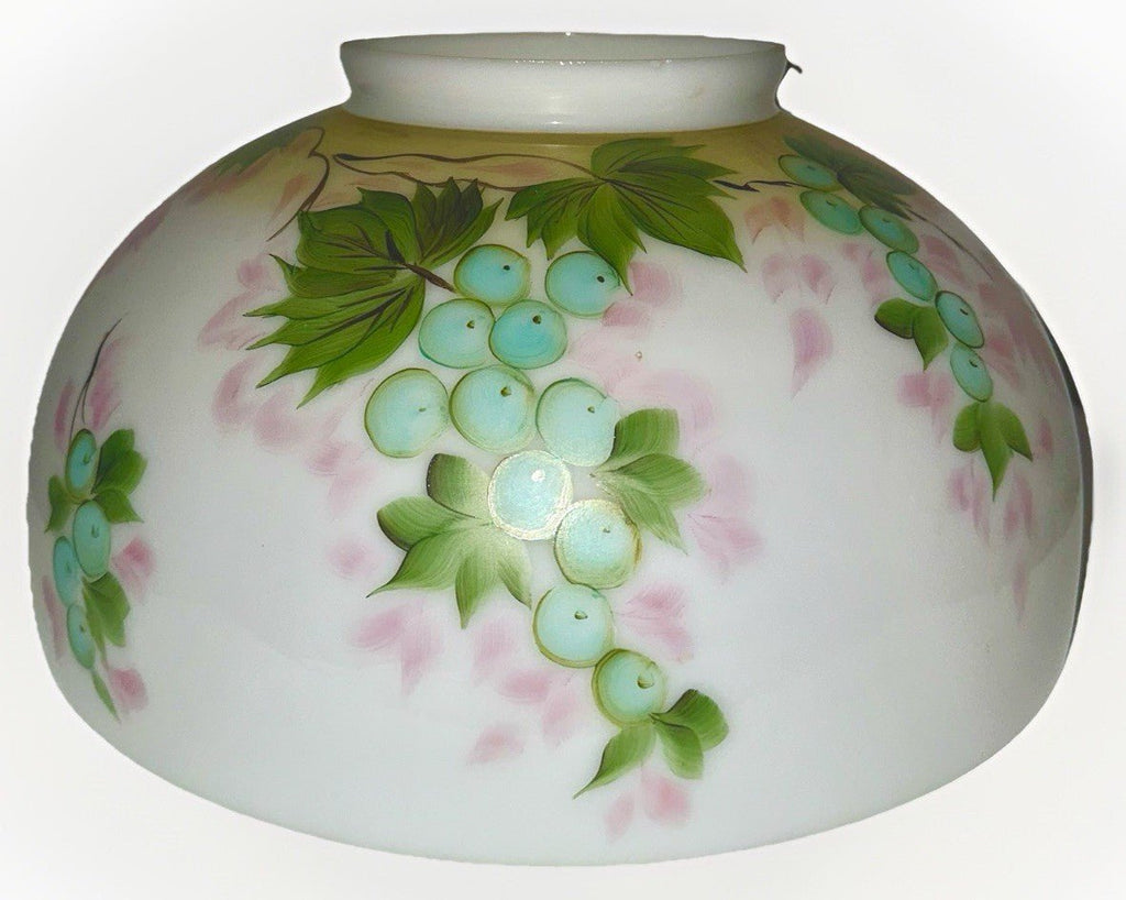 Hanging Kerosene Oil Lamp 14" Shade with Grape Vine Motif 13 3/4" Rim - AntiquesEtceteraHanging Kerosene Oil Lamp 14" Shade with Grape Vine Motif 13 3/4" RimAntique LightingAntiquesEtceteraAntiquesEtcetera