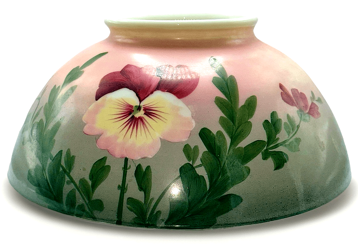 Hanging Oil Kerosene Lamp Shade Pansy Motif Opal Glass for 14" Fitter - Antique - AntiquesEtceteraHanging Oil Kerosene Lamp Shade Pansy Motif Opal Glass for 14" Fitter - AntiqueAntique LightingAntiquesEtceteraAntiquesEtcetera