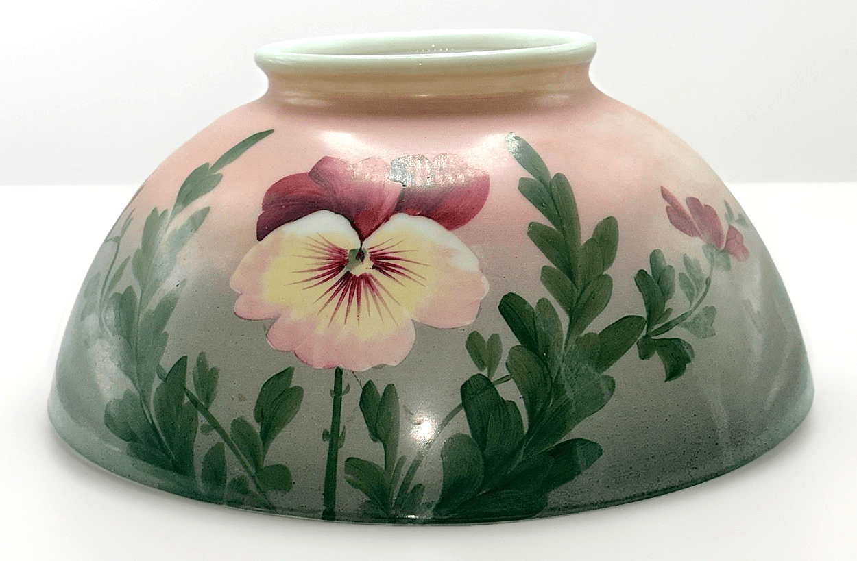 Hanging Oil Kerosene Lamp Shade Pansy Motif Opal Glass for 14" Fitter - Antique - AntiquesEtceteraHanging Oil Kerosene Lamp Shade Pansy Motif Opal Glass for 14" Fitter - AntiqueAntique LightingAntiquesEtceteraAntiquesEtcetera