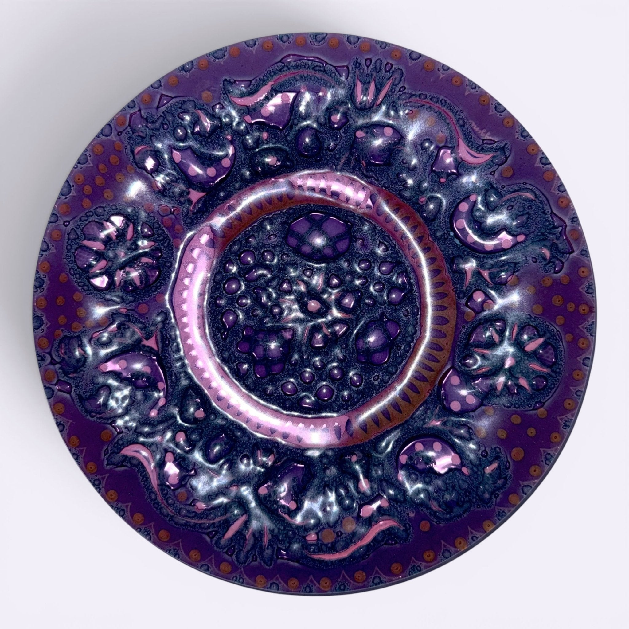 Higgins Fused Art Glass 8 3/8" Luncheon Plates Both Signed Set / 2 ComplementingAntiquesEtcetera