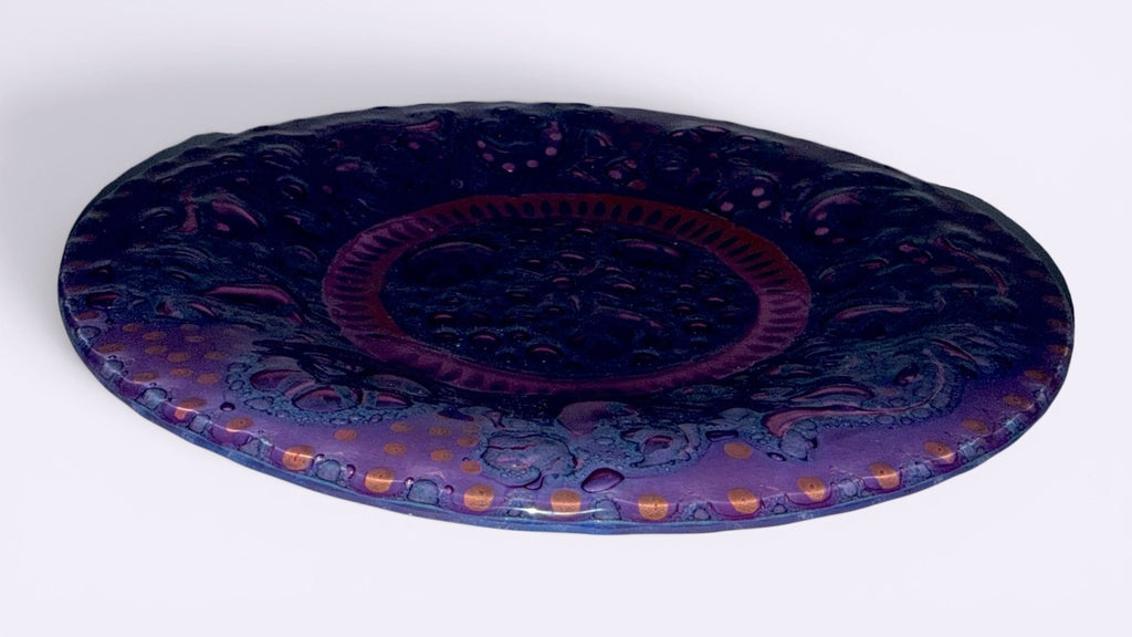 Higgins Fused Art Glass 8 3/8" Luncheon Plates Both Signed Set / 2 ComplementingAntiquesEtcetera