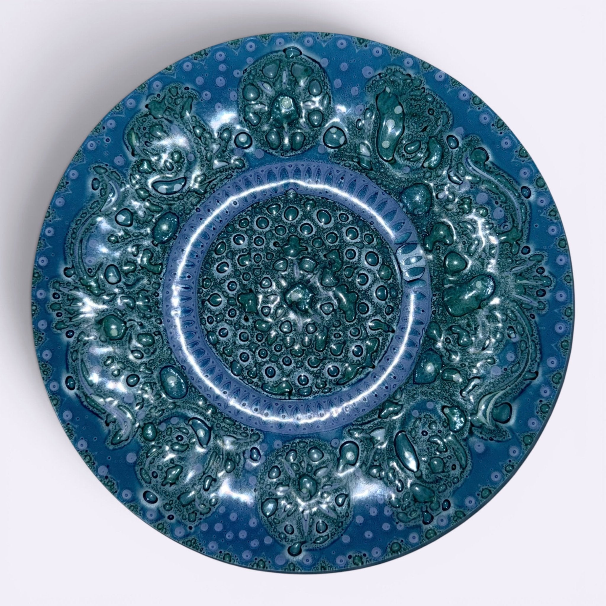 Higgins Fused Art Glass 8 3/8" Luncheon Plates Both Signed Set / 2 ComplementingAntiquesEtcetera