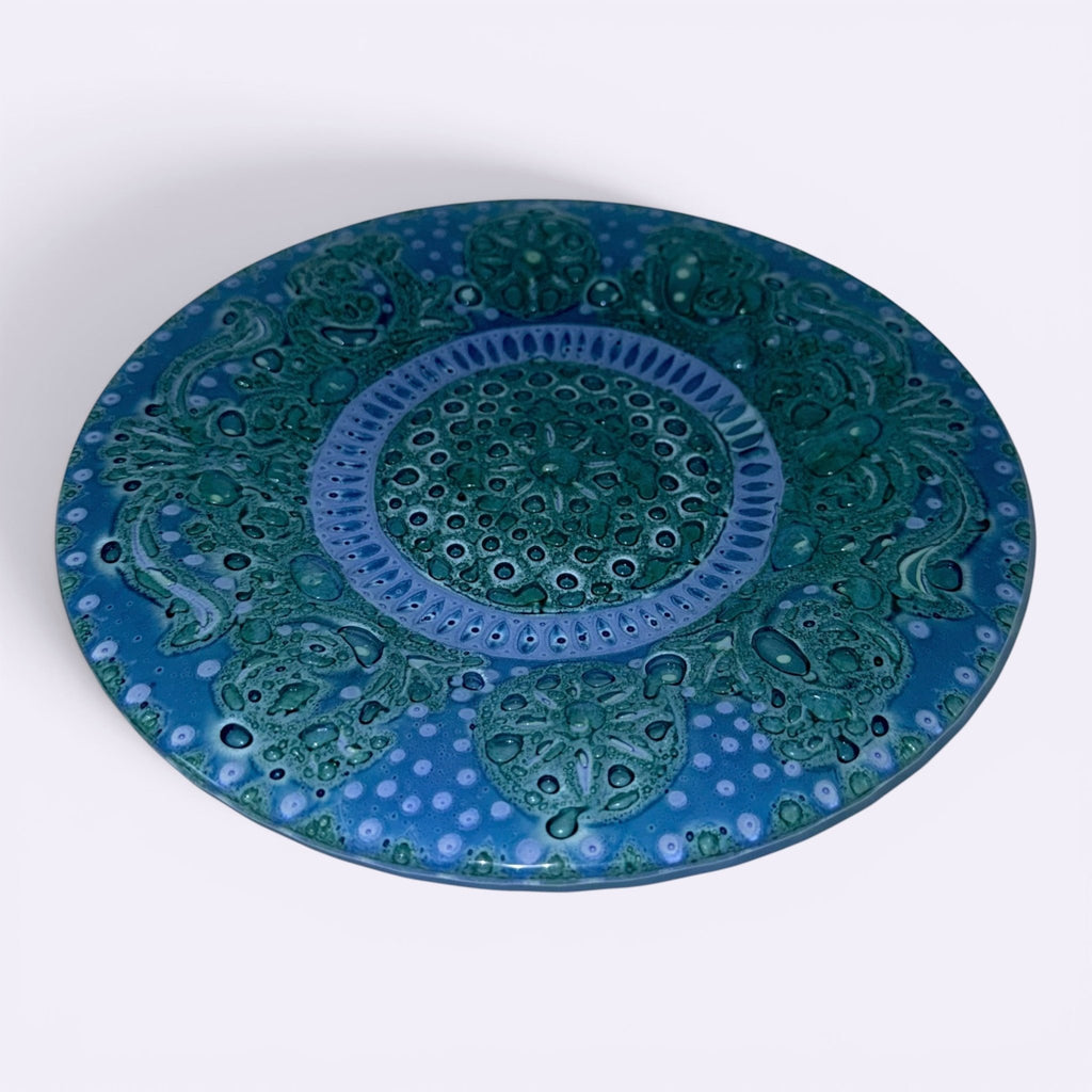 Higgins Fused Art Glass 8 3/8" Luncheon Plates Both Signed Set / 2 ComplementingAntiquesEtcetera