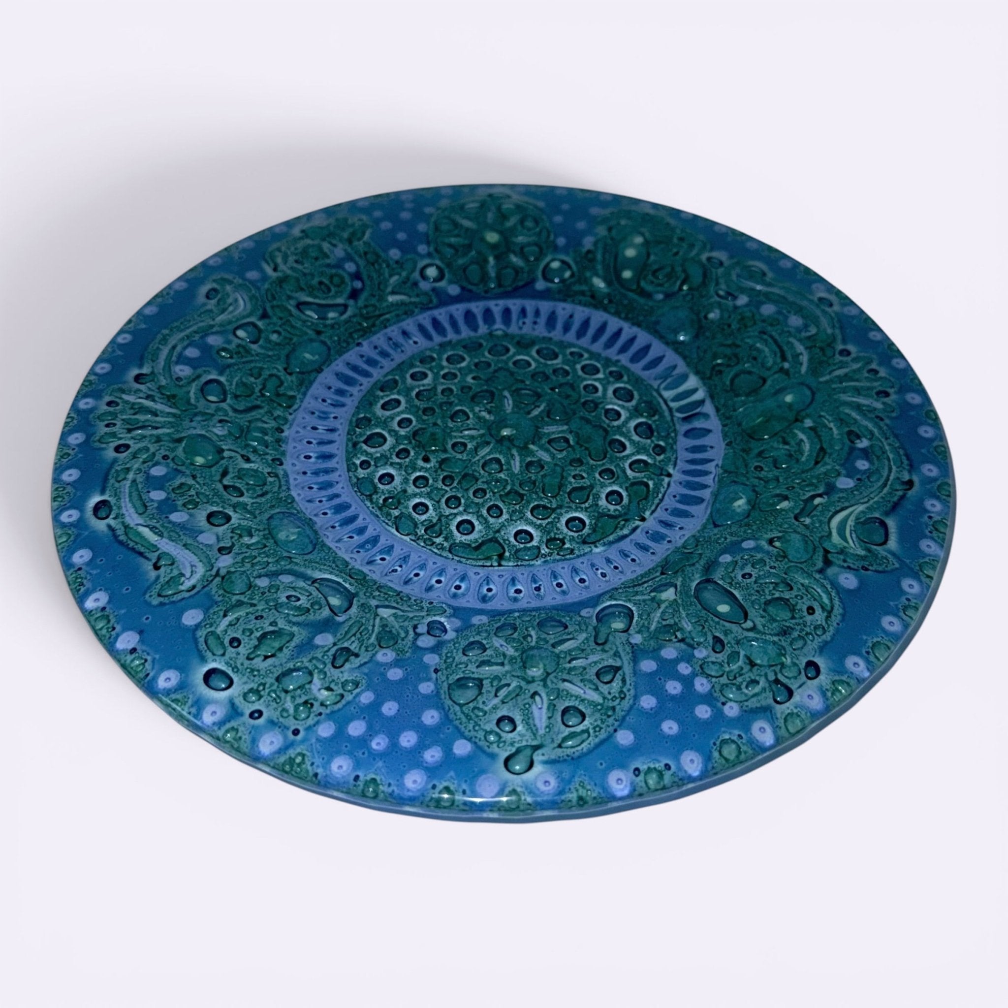 Higgins Fused Art Glass 8 3/8" Luncheon Plates Both Signed Set / 2 ComplementingAntiquesEtcetera