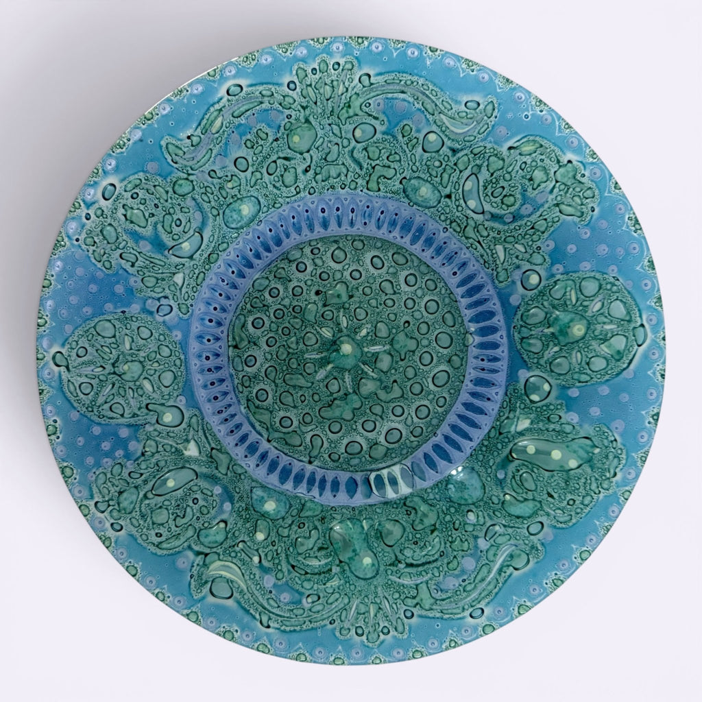 Higgins Fused Art Glass 8 3/8" Luncheon Plates Both Signed Set / 2 ComplementingAntiquesEtcetera