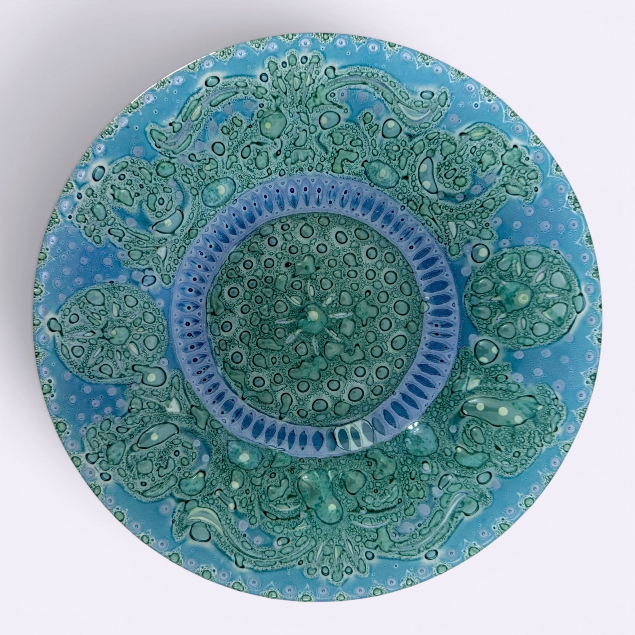 Higgins Fused Art Glass 8 3/8" Luncheon Plates Both Signed Set / 2 ComplementingAntiquesEtcetera